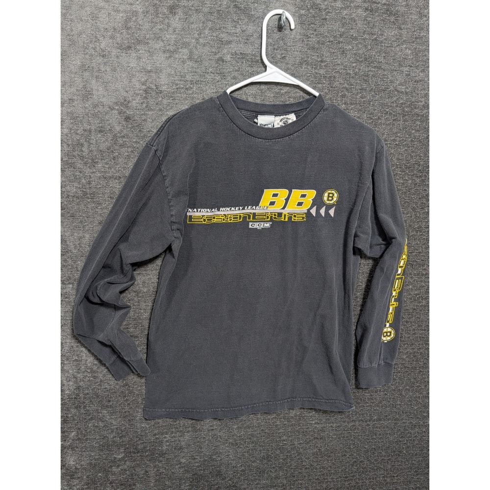 Vintage CCM Boston Bruins NHL Long Sleeve Shirt Mens Medium Faded Black 1799